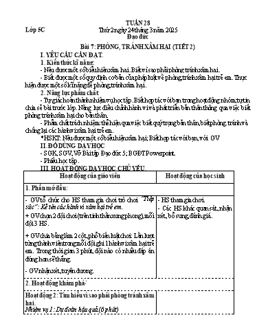 Giáo án Tự nhiên và Xã hội + Đạo đức Lớp 1+5 (Kết nối tri thức) - Tuần 28 - Năm học 2024-2025