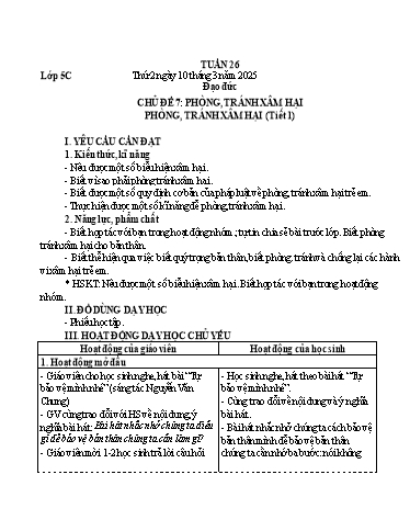 Giáo án Tự nhiên và Xã hội + Đạo đức Lớp 1+5 (Kết nối tri thức) - Tuần 26 - Năm học 2024-2025