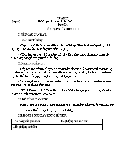 Giáo án Tự nhiên và Xã hội + Đạo đức Lớp 1+5 - Tuần 27 - Năm học 2024-2025