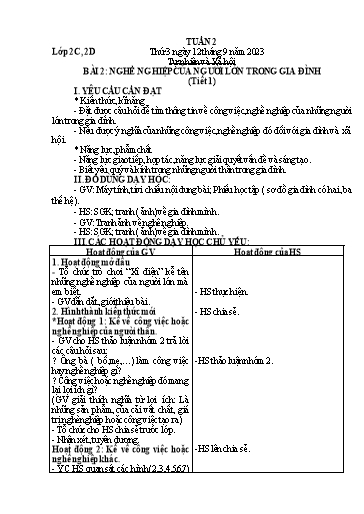 Giáo án Tự nhiên và Xã hội Lớp 2 - Tuần 2 - Năm học 2023-2024