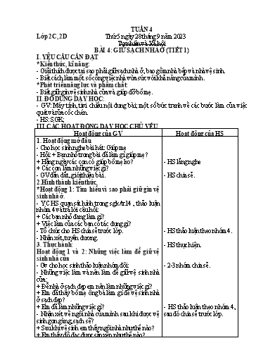 Giáo án Tự nhiên và Xã hội Lớp 2 - Tuần 4 - Năm học 2023-2024