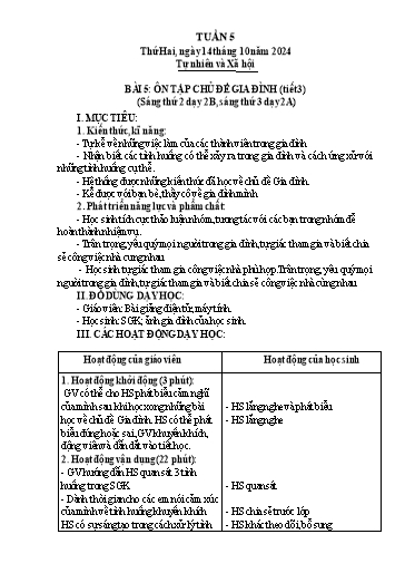 Giáo án Tự nhiên và Xã hội Lớp 2 - Tuần 5 - Năm học 2024-2025