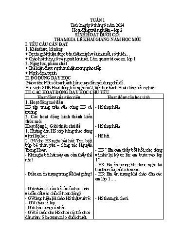 Giáo án Tự nhiên và Xã hội + Mĩ thuật + Hoạt động trải nghiệm Tiểu học - Tuần 1 - Năm học 2024-2025